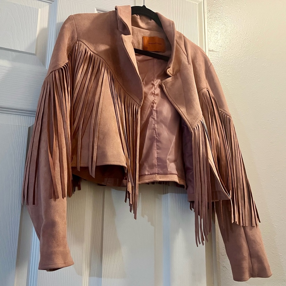 Dusty pink fringe jacket worn once.
